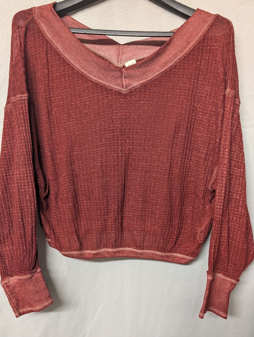 We The Free South Side Waffle Knit V-Neck Pullover — Rusty Rose Size XS